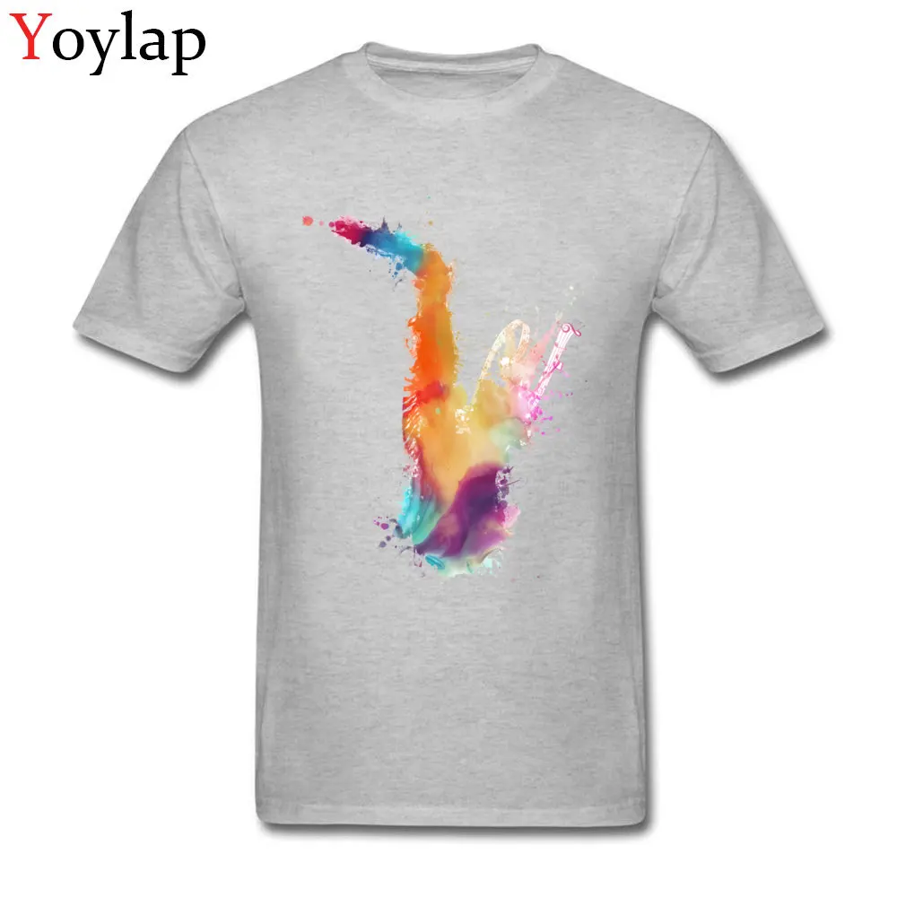 Casual T-shirts Fashion O-Neck Saxophone musical instrument art Cotton Fabric Men's Tops T Shirt Summer Short Sleeve Tee-Shirts grey