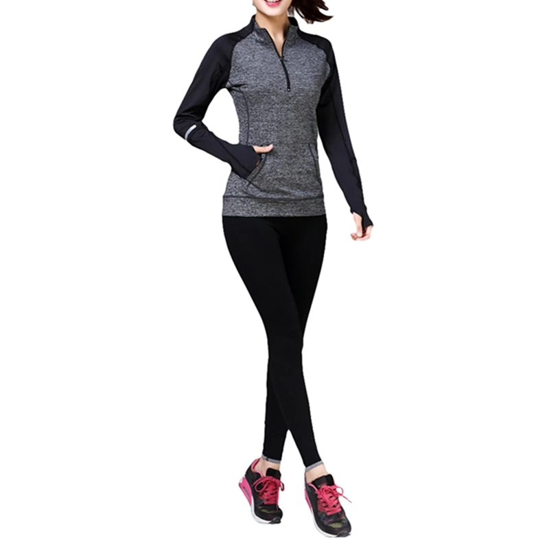 

New Women's Fitness Running Yoga Top Zipper Stitching Long Sleeve Yoga Tops Seamless Sports Gym Tops Jacket