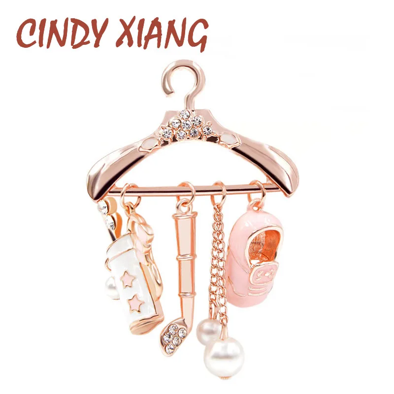

New Arrival Pink Color Drying Racks Brooches for Women Enamel Pins Rose Gold Plated Fashion Jewelry Rhinestone Brooch Pins Gift