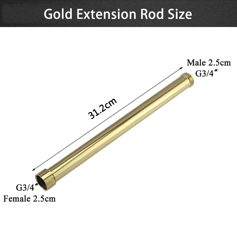 Shower Faucet Extension Pipe Black Brass 20cm 30CM G3/4" Extension Tube Bar Gold Heighten bar lengthen pipe bathroom accessorie shower pipe extension shower head extender