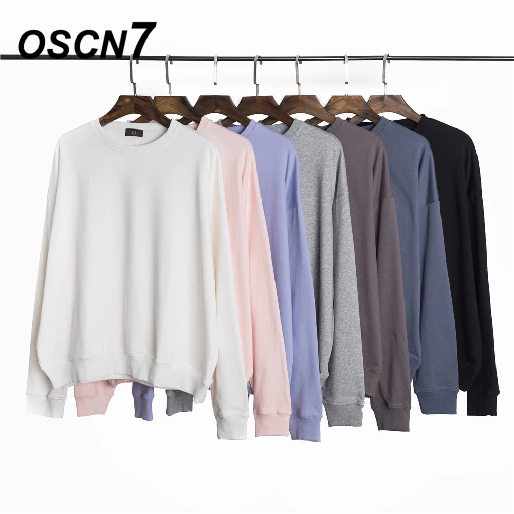 

OSCN7 High Street Casual Solid Color Loose Sweatshirt Men 2019 Fall Fashion Streetwear Harajuku Oversize Sweatshirt Mens 2501