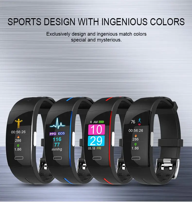 2018 P3Plus blood pressure wrist band heart rate monitor PPG ECG smart bracelet Activit fitness tracker intelligent wristband (14)