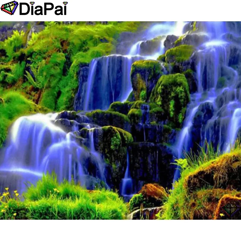 DIAPAI Алмазная картина "водопад пейзаж" вышивка крестиком на заказ фото алмаз, вышивка квадратными круглыми настенный Декор для дома A26667