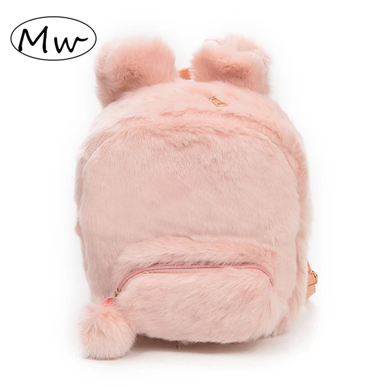 Moon Wood Japanese Style Bunny Plush Backpack Women Mini Faux Fur