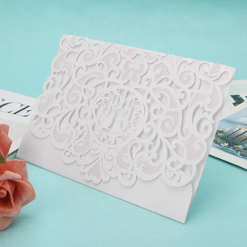  10x Delicate Carved Hollow Floral Lace Romantic Wedding Party Invitation Cards - 32964343494
