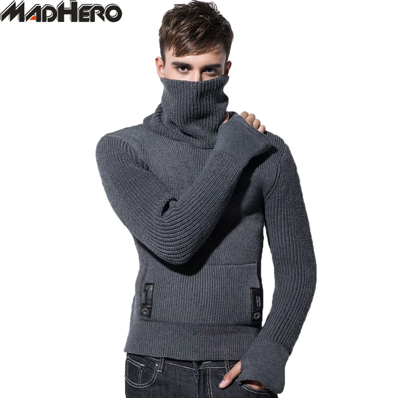 MADHERO Top Quality Men's Acrylic Sweaters With Front Pocket Warm