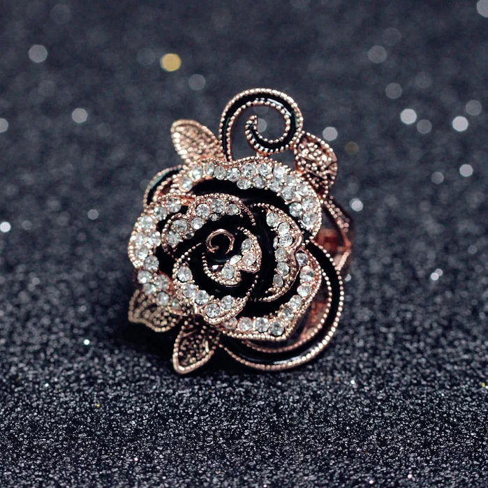 AAA quality black rutilated flower ringbohemian ringstacklable engagement ring unique design ring blue sapphire ring