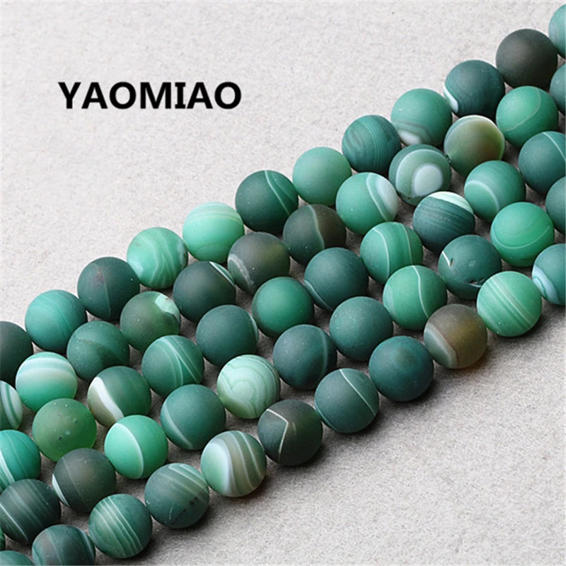 YAOMIAO New Natural Stone Frosted Green Agates Round Beads 6 8 10 MM ...