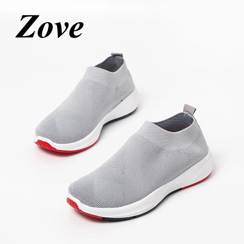 

ZOVE Women Walking Shoes 2019 Summer Breathe Fly Knit Mesh Slip On Loafers Shoes Outdoor Sport Flats Sneakers Casual Ladies Shoe