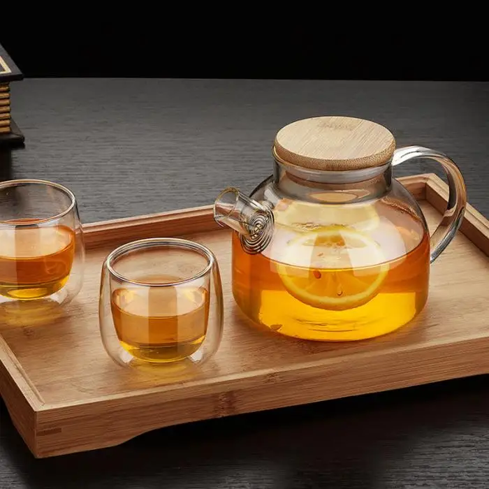 Горячая термостойкий прозрачный стеклянный чайный инфузор горшок с деревянной крышкой цветок чай пуэр чайник кофейная чашка чайный горшок набор