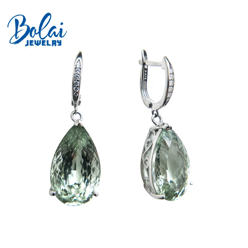 Bolaijewelry натуральным кулон с зеленым аметистом и серьги комплект ювелирных
