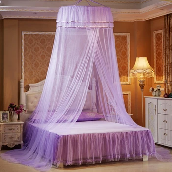 

Princess Hanging Round Lace Canopy Bed Netting Comfy Student Dome Mosquito Net for Crib Twin Full Queen Bed 50