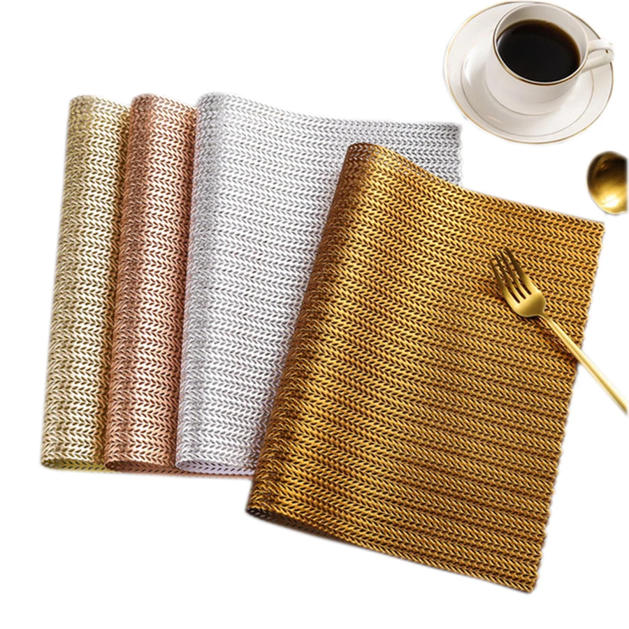 

2019 New Gold Placemats Anti-skid Hollow Rectangular Japanese Kitchen Dining Table Mats Pvc Tableware Pad Bowl Drink Coasters