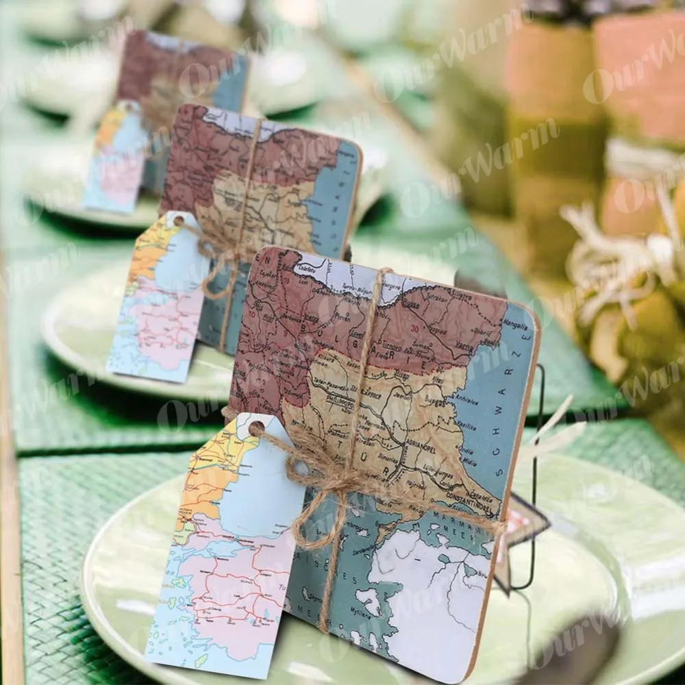 OurWarm Свадебные Сувениры подарки для гостей Map пробковые подставки тему путешествий свадебные подарки квадратной Подставки Свадебные Украшение стола