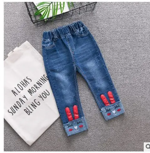 

new 2016 brand fashion baby clothes kids girls lace flower jeans cotton with bow baby pants for 4M-24M