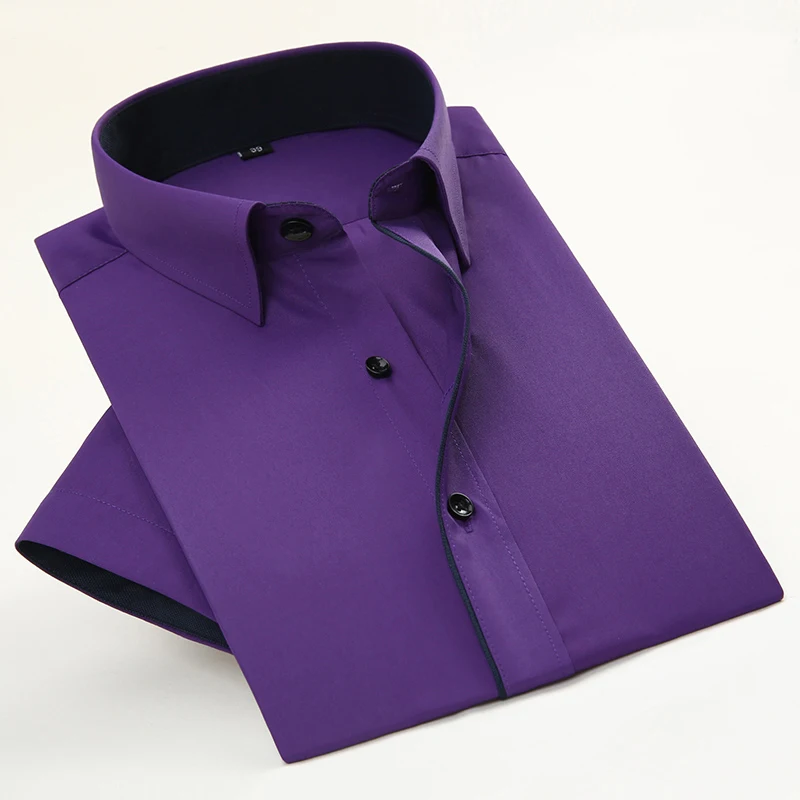Новое поступление Брендовые мужские Саржевые рубашки с коротким рукавом рубашки для бизнеса, торжественных случаев для мужчин Модная одежда