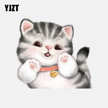 

YJZT 14.7CM*13.9CM Lovely Kitten With Bell PVC Cat Car Sticker 11-00926