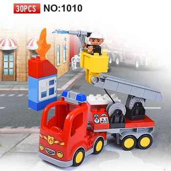 

30pcs Big Size Diy Fire Station Duploed Building Blocks Bricks Set Educational Duploe Toys For Children Kids Brithday gifts