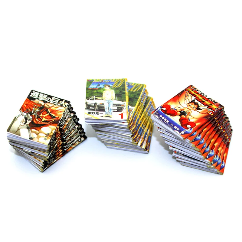 

1:12 Dollhouse Miniature 3pcs Mini Attack On Titan Tetsuwan Atom Initial D Comic Books Toy Collectible