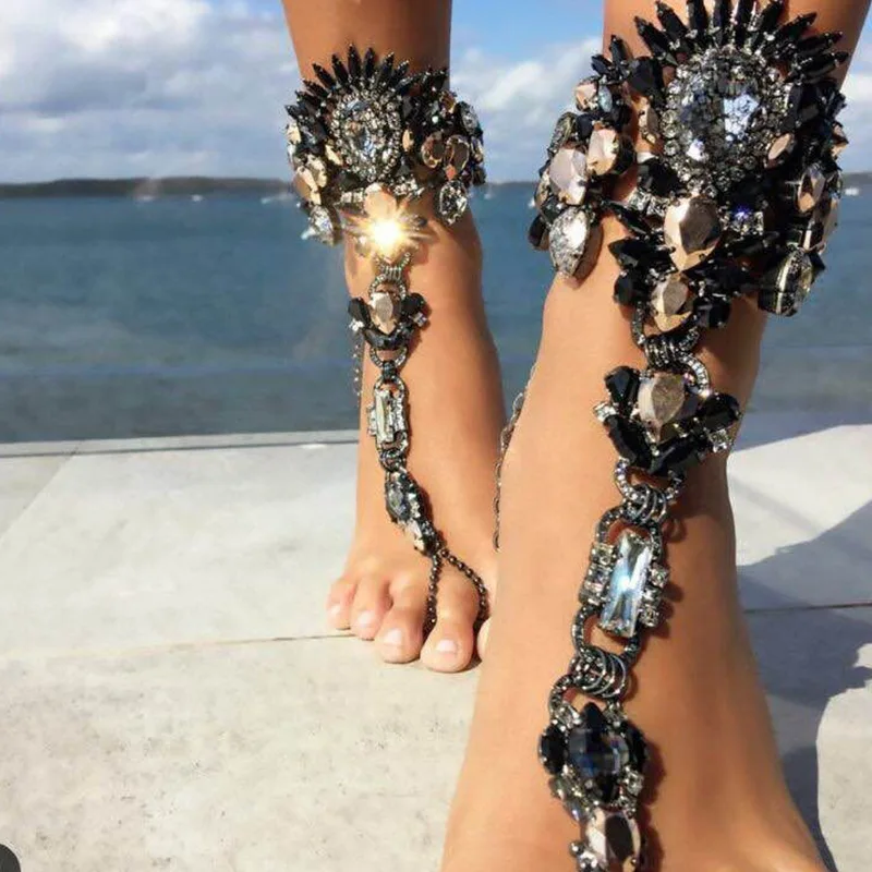 

New Flower Ankle Bracelets Beach Vacation Sandals Sexy Leg Chain Crystal Boho Anklet bohemian barefoot enkelbandje Jewelry Gift