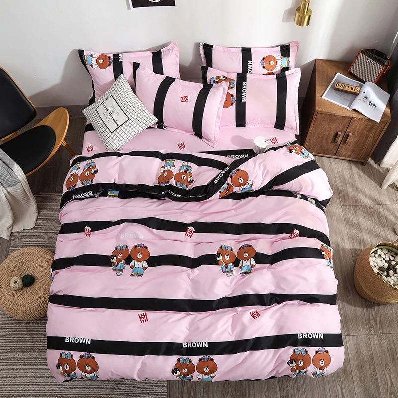 Pink Double Bed Winter Thickening Letter Dream Duvet Cover+ Bed Flat Sheet+ Pillow Case Twin Full Queen King size