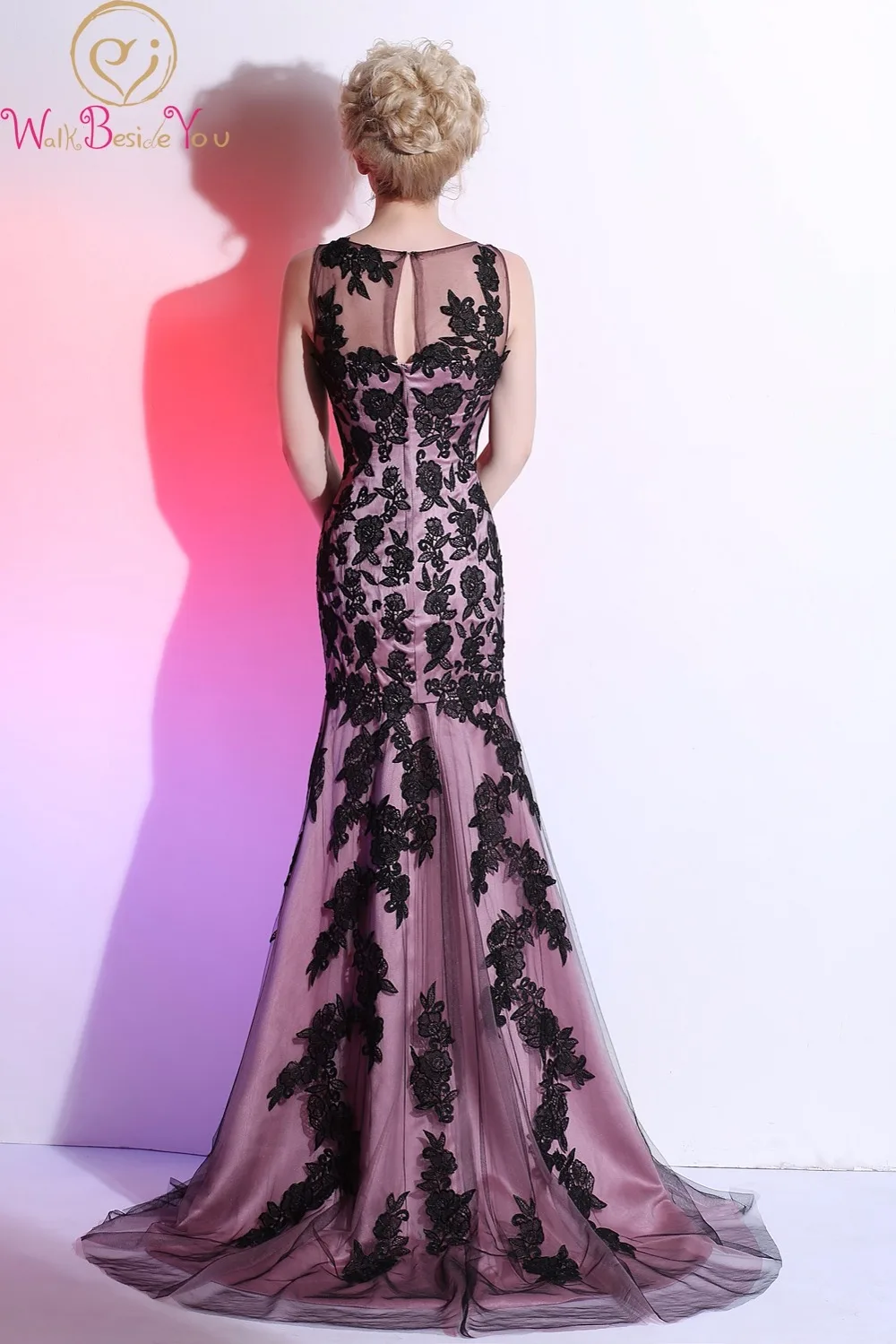 Вечерние платья в стиле русалки, черные и фиолетовые вечерние платья в пол с длинным шлейфом, кружевные вечерние платья с аппликацией, настоящая фотография