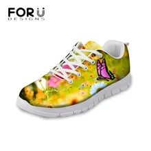 FORUDESIGNS/милые женские туфли на плоской подошве с 3D-принтом в виде бабочек; Модные женские дышащие туфли на плоской подошве со шнуровкой и сеткой для женщин