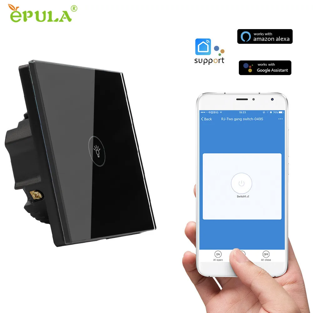 EPULA EU / US / UK Smart Remote Control Wifi Switch 1/2/3 gang Wall Touch Glass Panel Switch Wireless Smart Home Automation