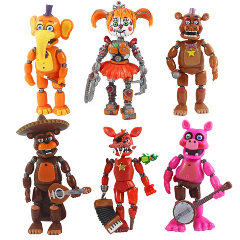 6 шт./компл. FNAF Five Nights At Freddy's Toys Freddy Fazbears Pizzeria Simulator Ver Foxy Chica Lighte подвижные шарниры