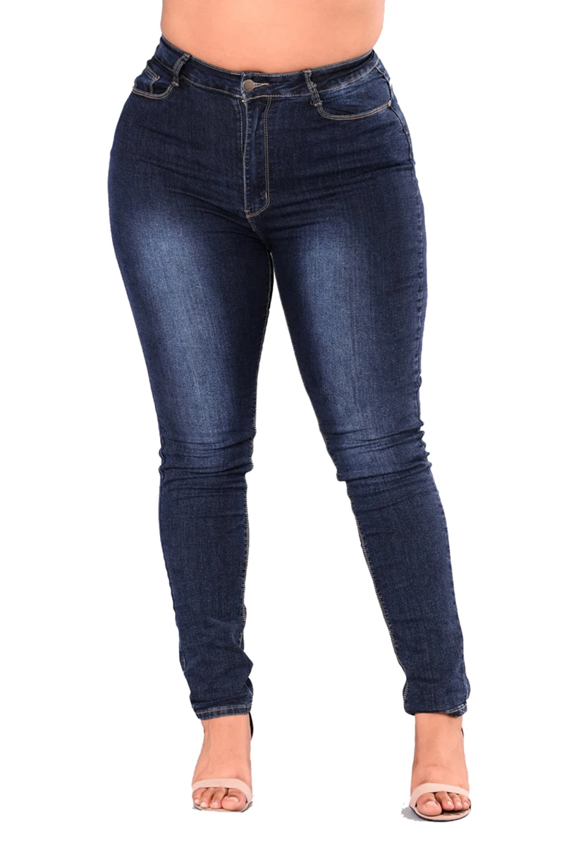 PLUS SIZE Jeans Women High Waist Skinny Pencil Blue Denim Pants women ...