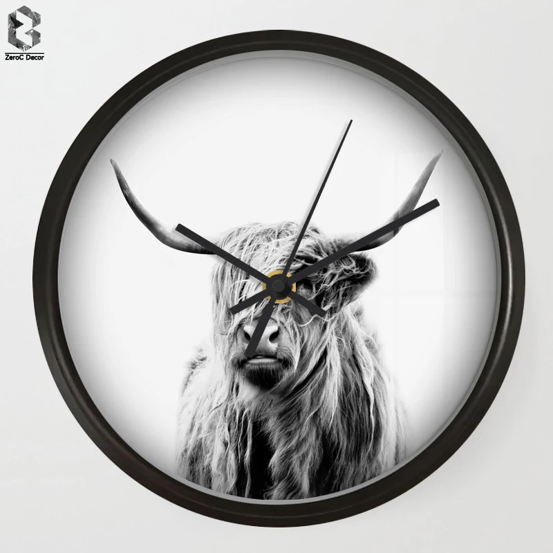 

Chic Art Wall Clocks Highlands Cattle For Living Room Wall Decor, Table Decorative Mute Quartz Clock Nordic Saat Home Decoration