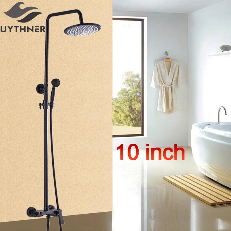 

Fashion Style 10 Inch Bathroom Rainfall Shower Faucet Set with Adjustable Shower Bar Wall Mounted Oil Rubbed Bronze Finish