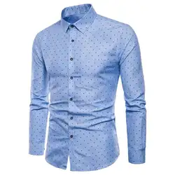 2018 г. Модные мужские повседневные с длинными рукавами рубашка с принтом Slim Fit мужской социальной Бизнес Рубашка брендовая мужская одежда