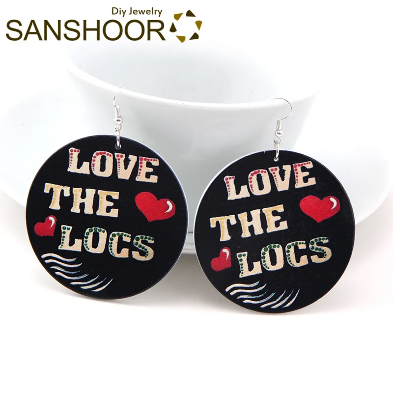 

SANSHOOR Love The Locs African Wood Drop Earrings 6cm Large Size Afrocentric Ethnic Halloween Jewelry For Women Blacks 1Pair