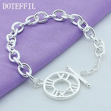 DOTEFFIL 925 ayar gümüş yuvarlak romen rakamları kolye bilezik kadın Charm düğün nişan moda parti takı