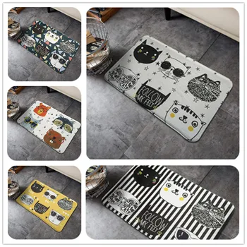 

Bath Non-slip Mat Cartoon Cat print Carpets for living room striped Rectangular Carpet Kids Baby Bedroom Game Crawl Pad Rugs