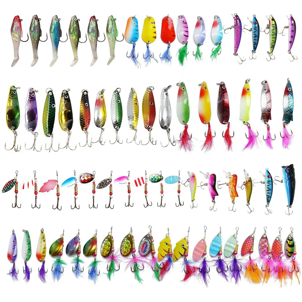 

66Pcs/Set Fishing Lures Kit Spoon Spinnerbaits Swimbait Crankbaits Minnow Assorted Metal Hard Lures Spinners Bait