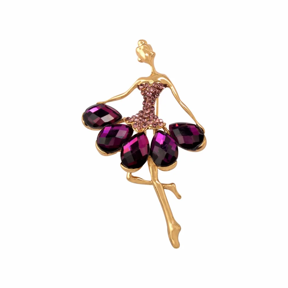 New Arrival Purple Crystal Ballerina Brooch Dancer Girl Broach Female Coat Broches Pin Women Lapel Pin