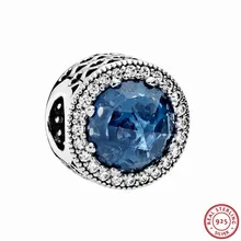 925 пробы серебро Лунный свет синий кристалл и ясно CZ сияющее сердце Талисман из бусин ручной работы Fit PANDORA Подвески для женщин Jewelry FL469