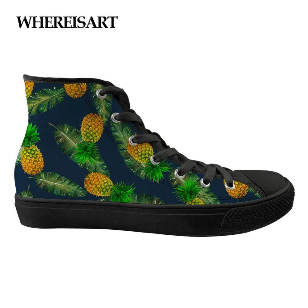 

WHEREISART Women Fashion Flat Shoes 3 D Pineapple Color Printing Canvas Sneakers Women Chossure Famme Zapatos Mujer 2019