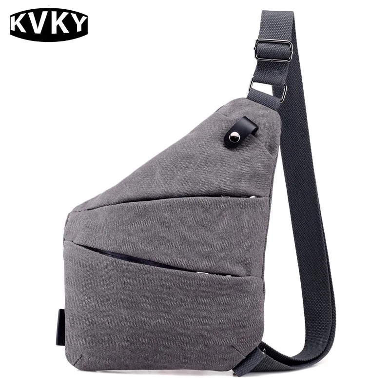 KVKY Canvas Chest Bag Men Messenger Shoulder Bags Men Hidden Chest Pack