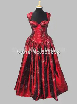 

Gothic Red Sleeveless White Printing Thai Silk Princess Dress