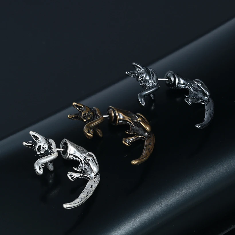 Fashion 3D Cat Stud Earring Two Part Front  Back Dangle Animal Earrings For Women Jewelry Animal Studs Earrings Channel Earring