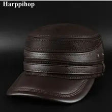 Новая Корейская мужская Кожаная шапка мужская зимняя теплая шапка плоская шапка