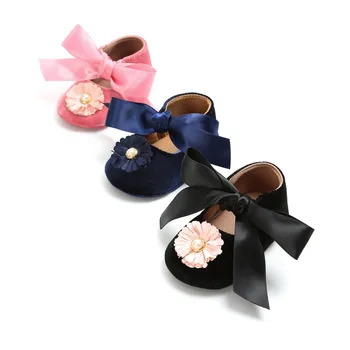 

Newborn Baby Girl Soft Shoes Bow Flower Flock Toddler Infant Fabric Baby Little Girl Baby First Walker Shoes 7 Colors