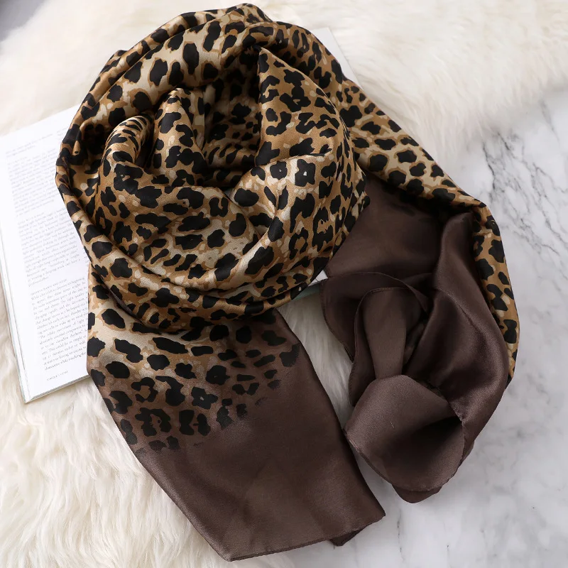 2023 Luxury Women Ombre Leopard Dot Natural Silk Scarf Lady Fashion Print Shawls and Wraps Pashmina Foulards Bandana Hijab Snood 3