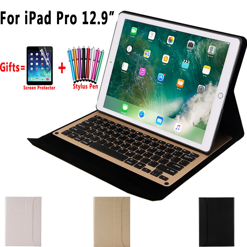 

Aluminum Alloy Wireless Bluetooth Keyboard Ball Pattern Leather Case Cover for Apple iPad Pro 12.9 inch 2017 2015 Coque Capa