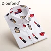 Dioufond White Navy Lips Print Women Blouses Long Sleeve Ladies Office Blouse Shirt  Casual Button Down Blusa 2017 Spring ► Photo 2/6