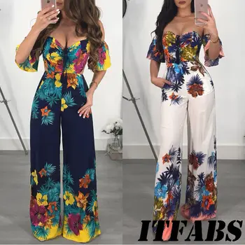 

US Women Off Shoulder Chiffon Jumpsuits Casual Short Sleeve Party Jumpsuit