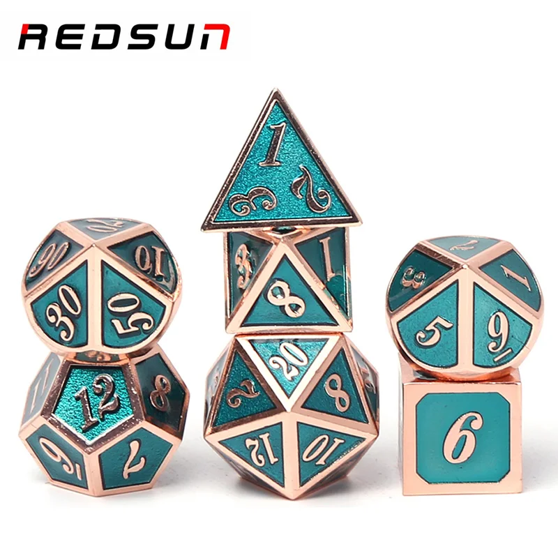 

Chengshuo dnd dice metal rpg set polyhedral dungeons and dragon d20 10 6 8 12 table games Zinc alloy green digital dices pattern